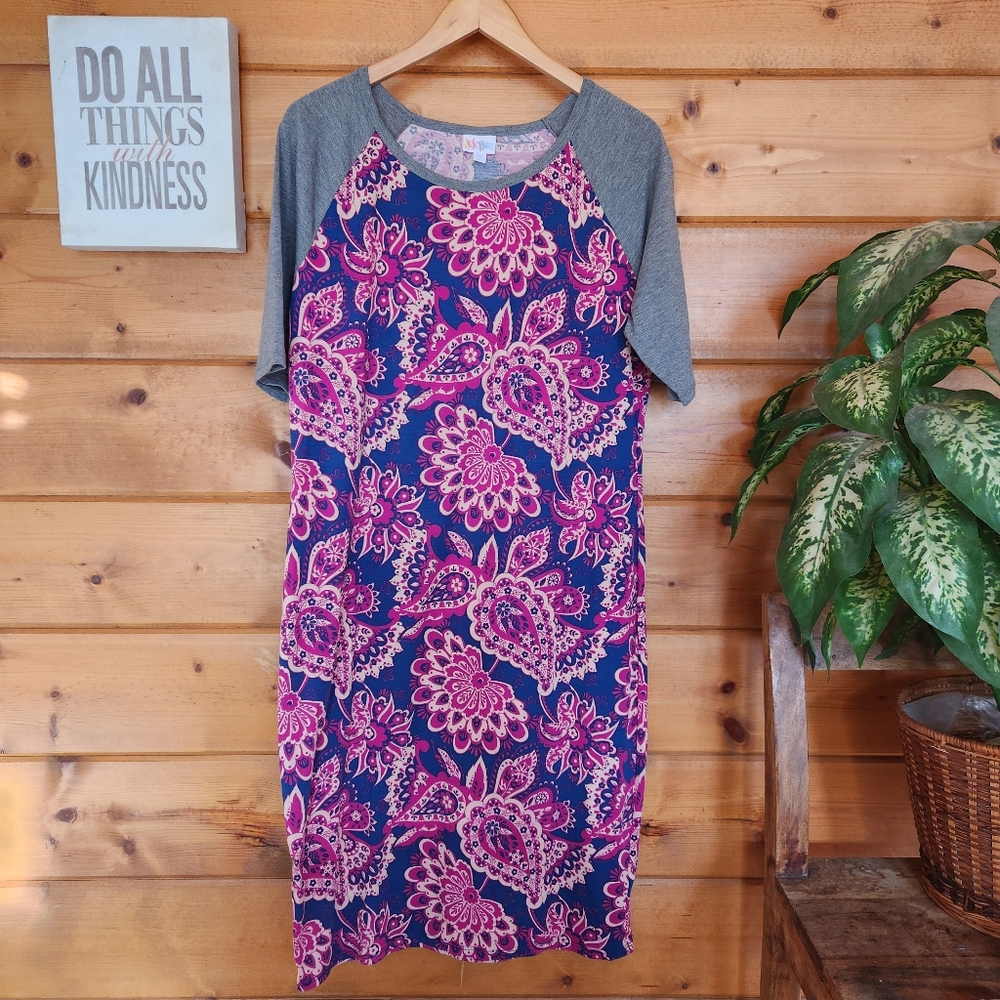 LulaRoe Julia Raglan Paisley Floral Pencil Sheath Midi‎ Dress Stretch Plus Sz 2X